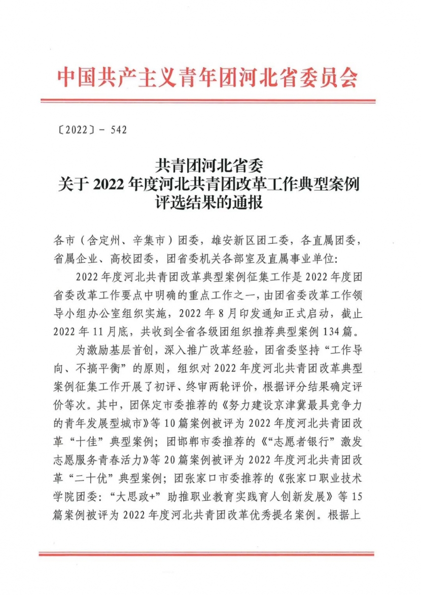 喜报 | best3652篇案例获评2022年度河北共青团改革优秀提名案例